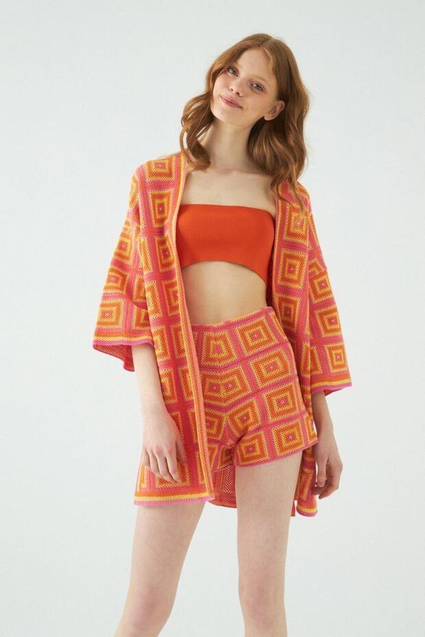 Geometric Pattern Crochet Effect Multi Kimono - 2
