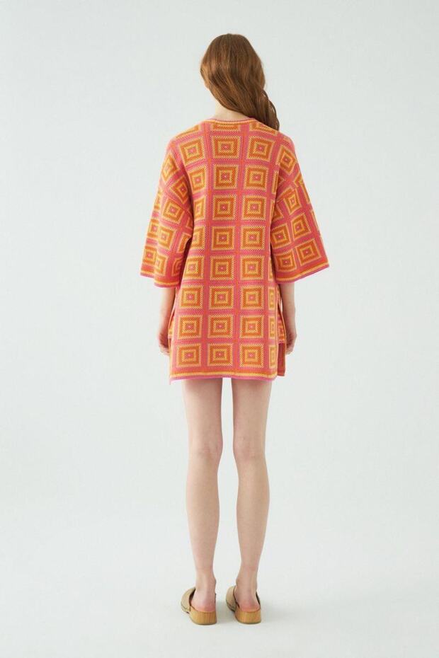 Geometric Pattern Crochet Effect Multi Kimono - 3