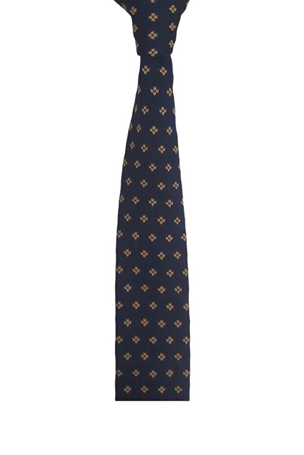 ربطة عنق محبوكة بنمط الخردل باللون الأزرق الداكن