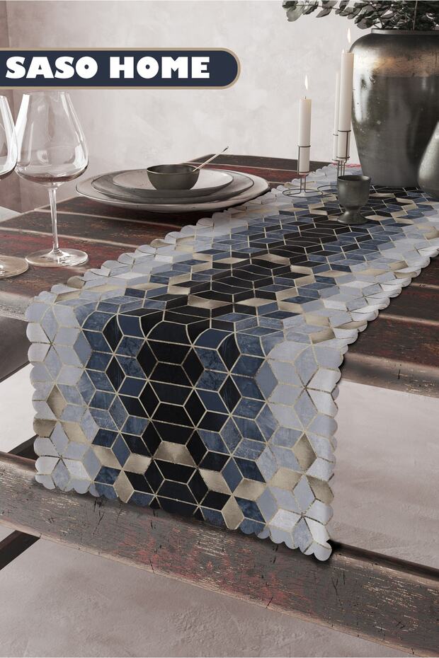 Decorative Runner with Geometric Marble Pattern - 1