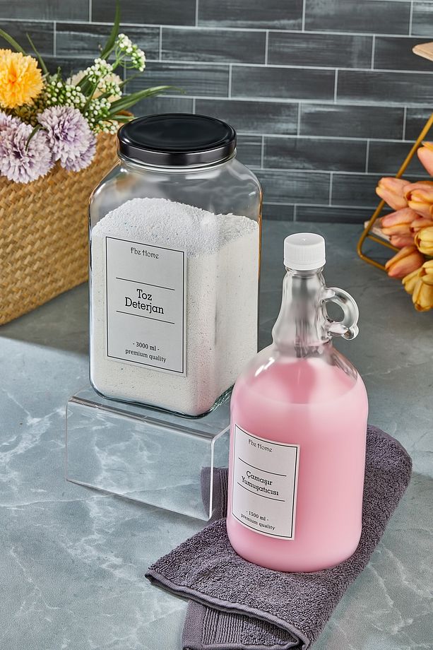 Ikili Set 3000 ml Cam Deterjan Kavanozu Ve 1500 ml Galon Yumuşatıcı Şişesi - 2