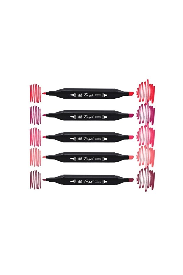 Twin Double Ended Marker Pen Set of 5 Red Tones (red Tones)