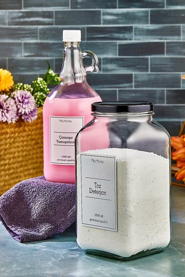 Ikili Set 3000 ml Cam Deterjan Kavanozu Ve 1500 ml Galon Yumuşatıcı Şişesi - 1