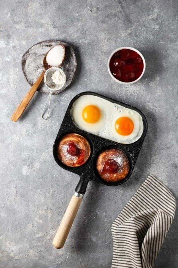 3 Compartment Granite Cast Pan Pancake Egg Mucver Omelette Pan
