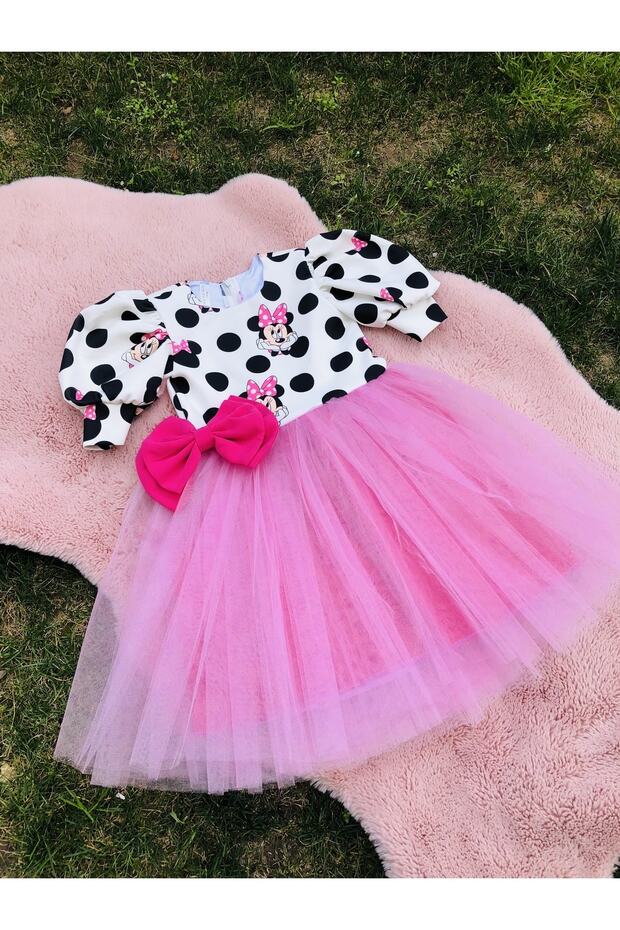 Eylul Elif Butik Minnie Mouse Desenli Kız Çocuk Elbise - 4