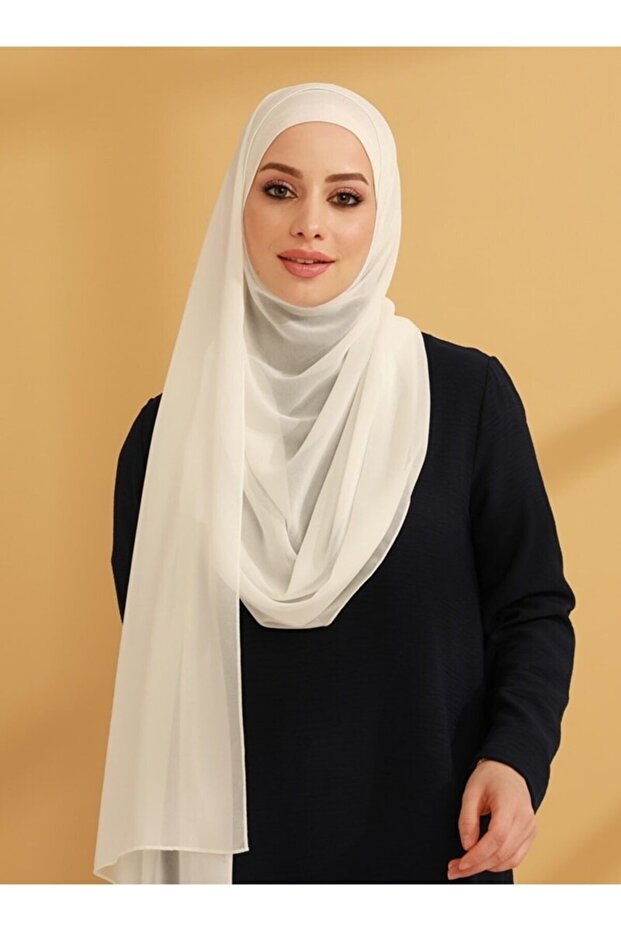 إيشارب شيفون جاهز على شكل عظمة داخلية - بيج