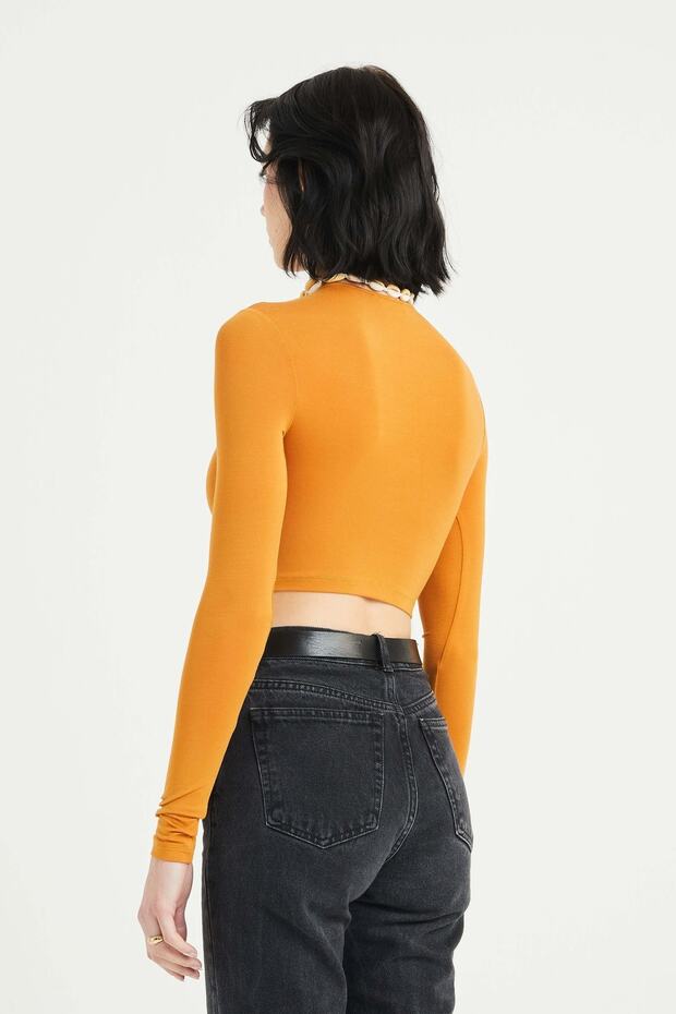 Kadın Uzun Kollu Crop Pam Üst - 2