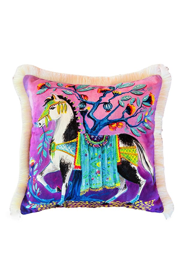 Decorative Mustang Horse Patterned Throw Pillow - Special Design Purple Velvet Pillowcase