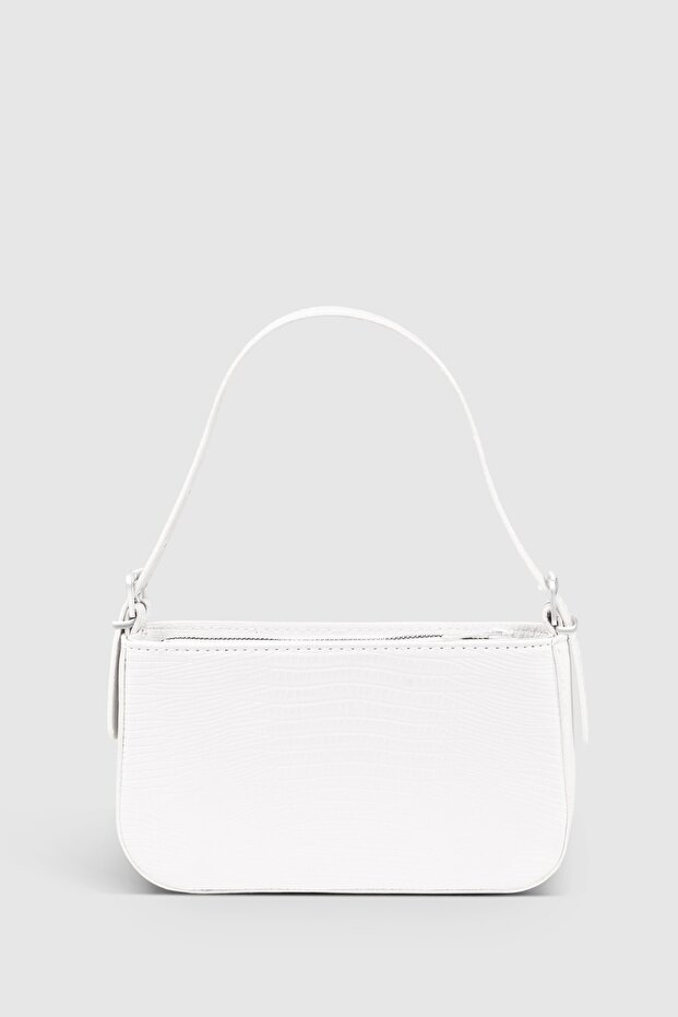 Women's White Buckle Baguette Bag 208