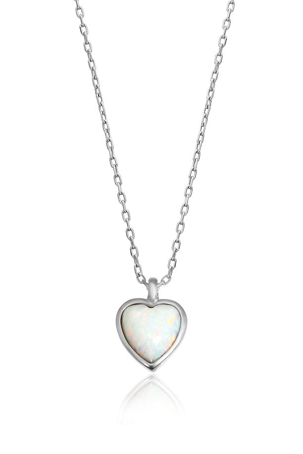 Minimal Opal Taşlı Kalp Kolye - 925 Ayar Gümüş Kolye - 1