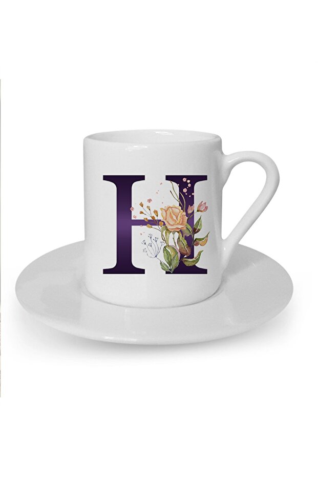 White Turkish Coffee - Brown Rose H Printed Cup