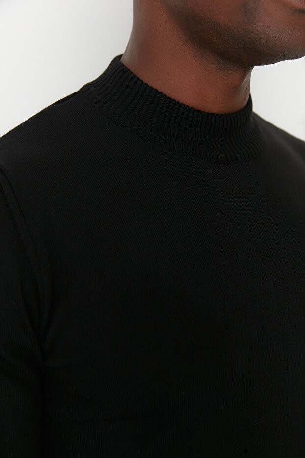 Siyah Slim Fit Dar Kesim Yarım Balıkçı Yaka Basic Kazak TMNAW21KZ0758 - 8