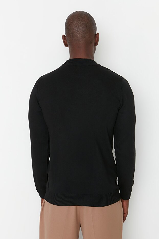 Siyah Slim Fit Dar Kesim Yarım Balıkçı Yaka Basic Kazak TMNAW21KZ0758 - 9