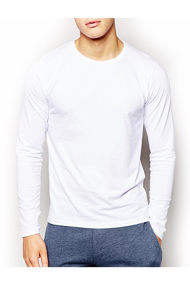 Basic Ekru Erkek Long Sleeve Sweatshirt - 1