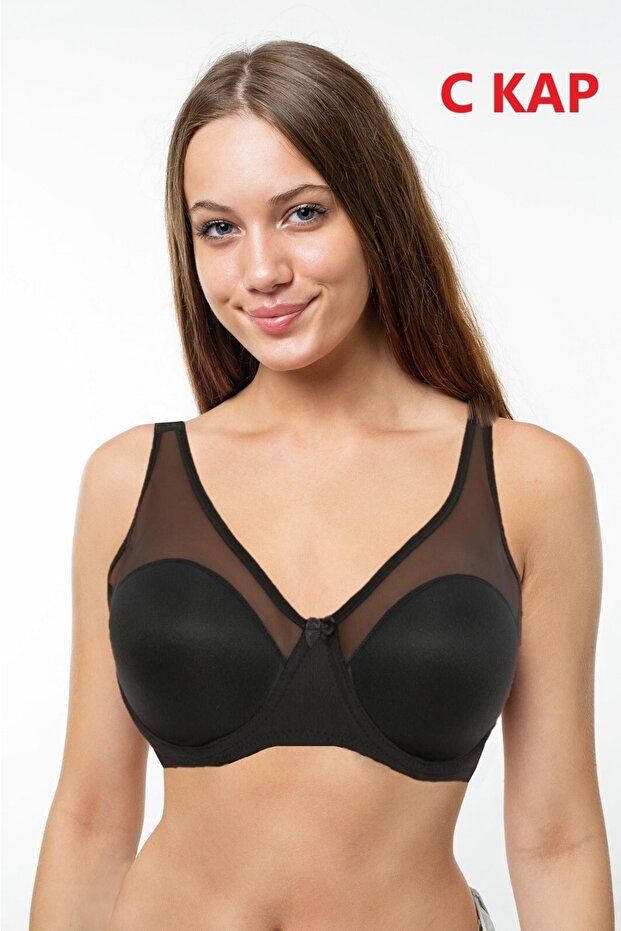 حمالة صدر نسائية باللون الأسود من Underwire غير مدعومة بكأس C