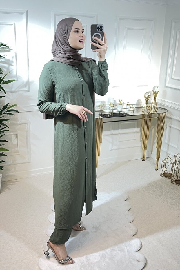 Başak Buttoned Ayrobin Set - Khaki - 2