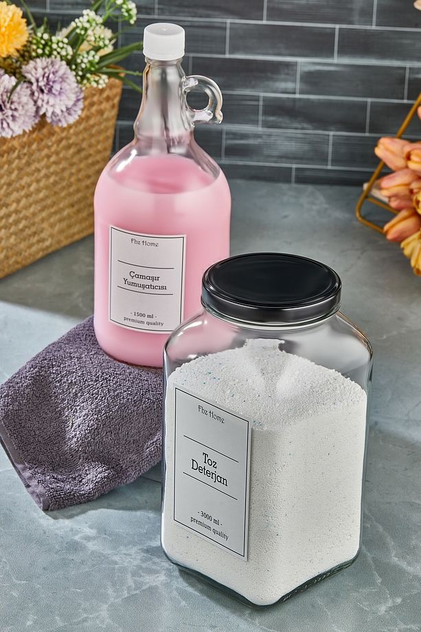 Ikili Set 3000 ml Cam Deterjan Kavanozu Ve 1500 ml Galon Yumuşatıcı Şişesi - 3