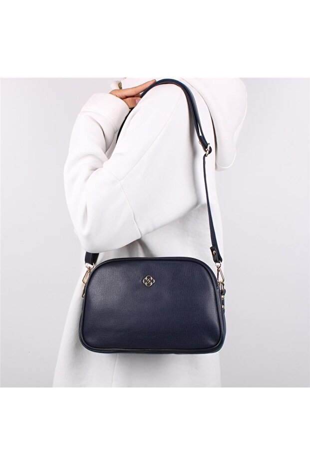 1228 Navy Blue Faux Leather Women's Cross Shoulder Bag