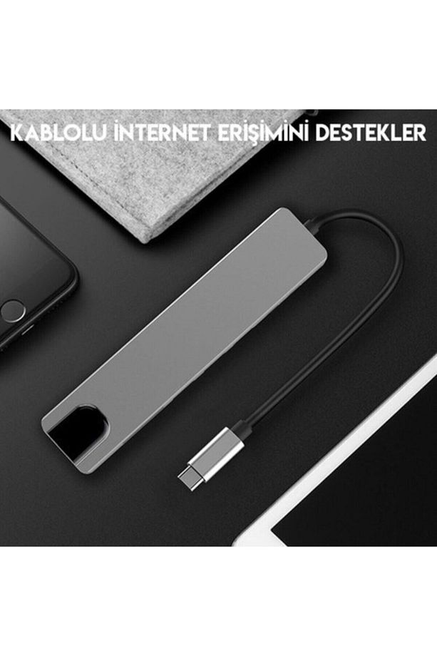 Fc04 Macbook Uyumlu Type-c™ To 4k Hdmı Usb 3.0 Gigabit Ethernet 6ın1 Çevirici Hub Adaptör - 4