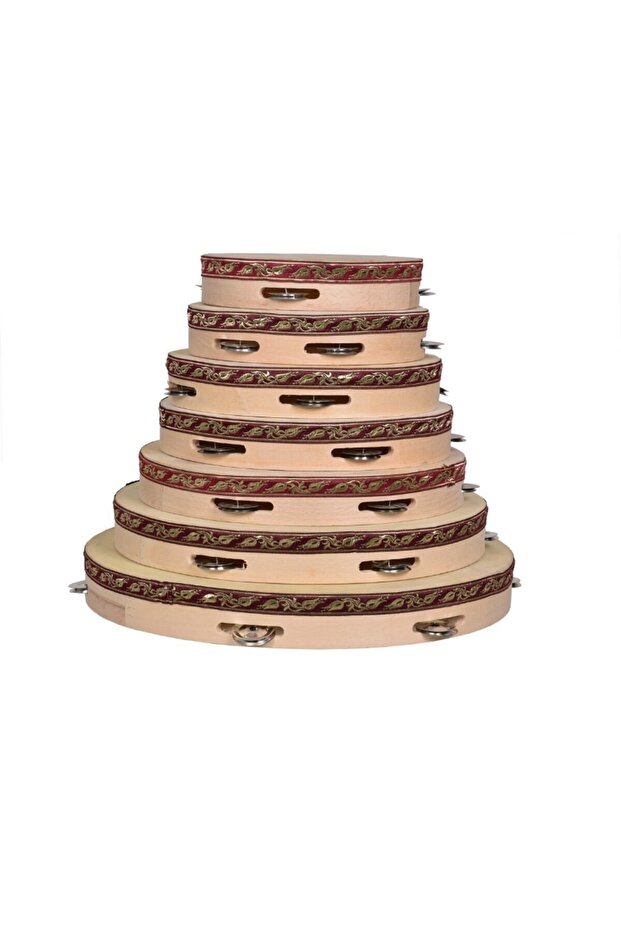 27cm Leather Tambourine with 5 Bells Wooden