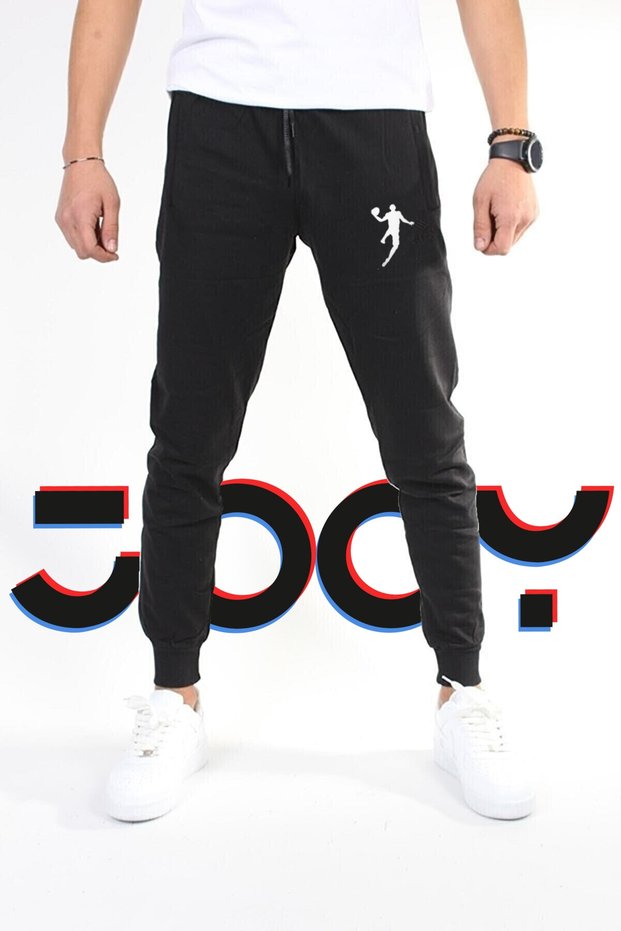Men's Black Basketball Player Combed Cotton Sweatpants