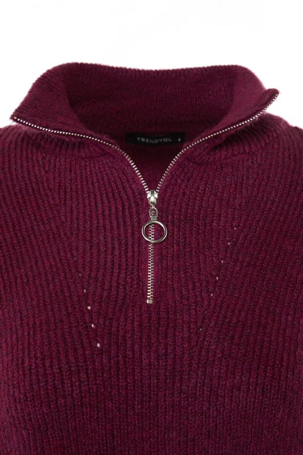 Hellvioletter Strickpullover mit weicher Struktur und Reißverschluss TWOAW20XS0009 - 17