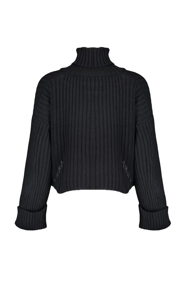 Schwarzer kurzer Basic-Strickpullover TWOAW22KZ0223 - 8