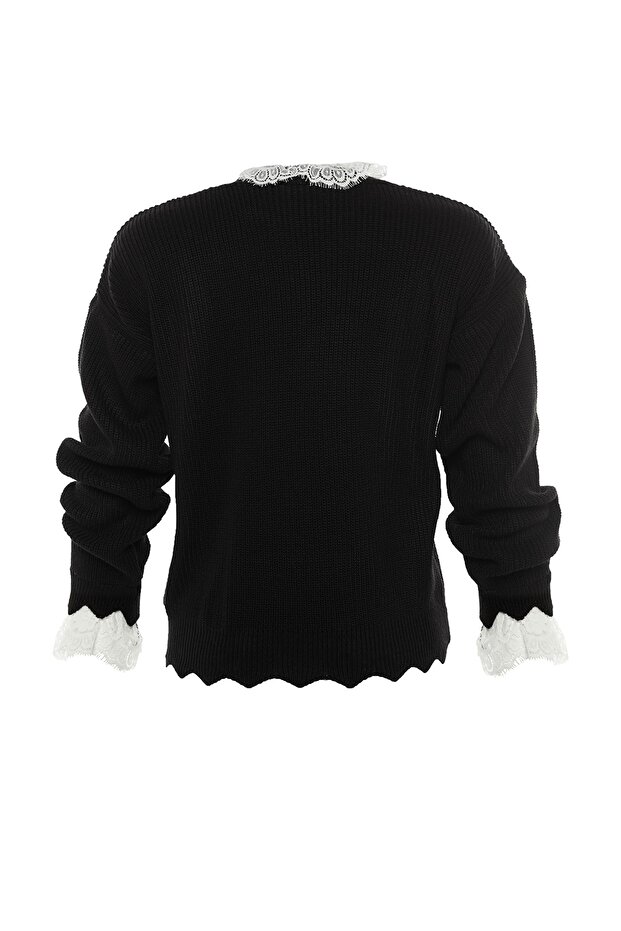 Schwarzer Strickpullover mit Tüll-Webdetail – TWOAW22KZ0207 - 6