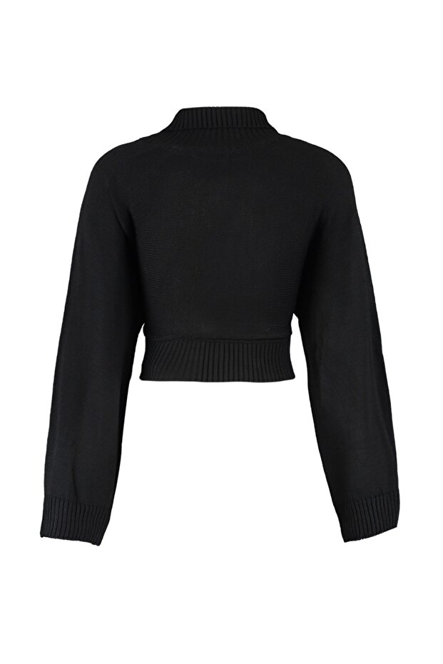Siyah Süper Crop Basic Triko Kazak TWOAW21KZ0163 - 8