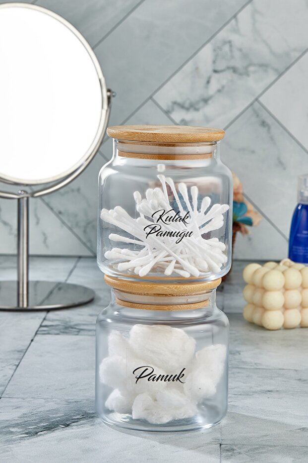 Cam Dekoratif Kapaklı Kulak Pamuğu Ve Pamuk Kavanozu 500 ml - 4
