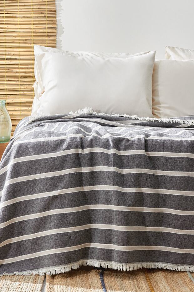 Vitali Çift Kişilik Müslin Pike Yatak Örtüsü - Antrasit - 2