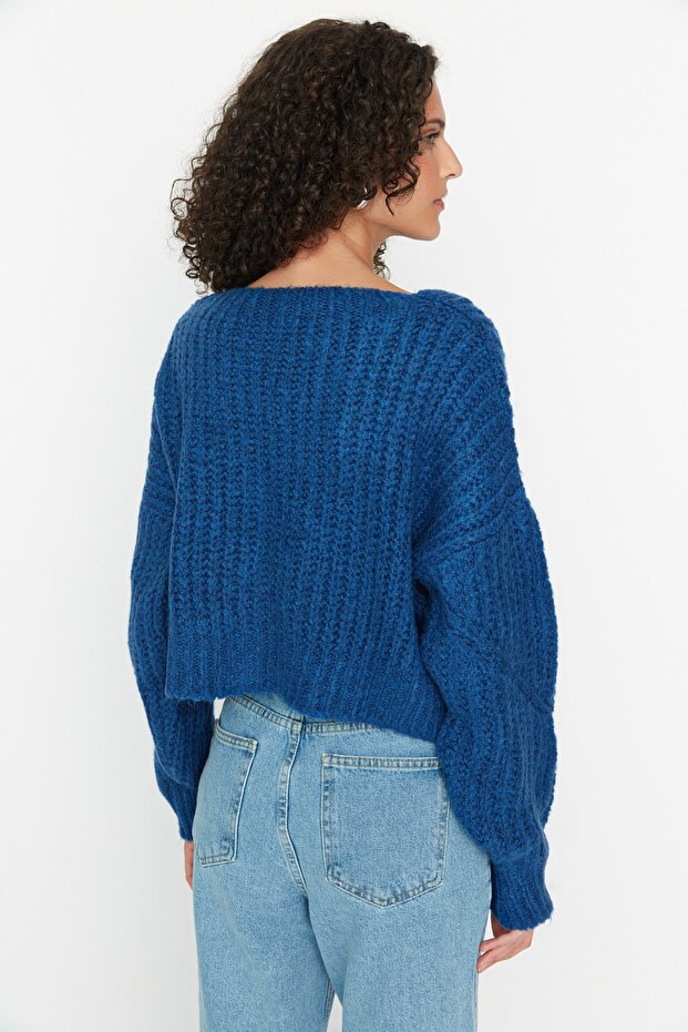 Indigo Yumuşak Dokulu Crop Triko Hırka TWOAW21HI0017 - 5