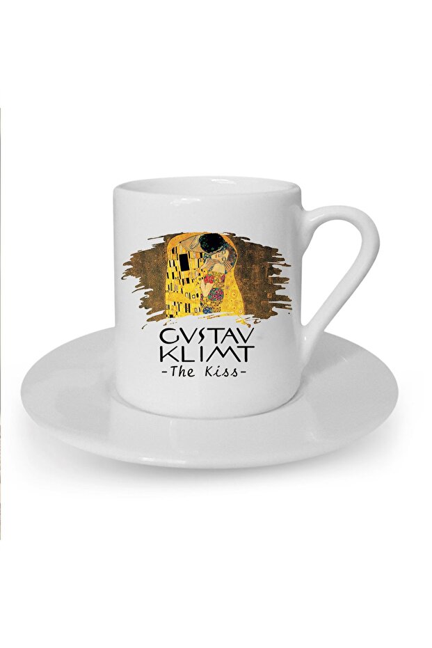 Gustav Klimt Printed White Turkish Coffee Cup - The Kiss