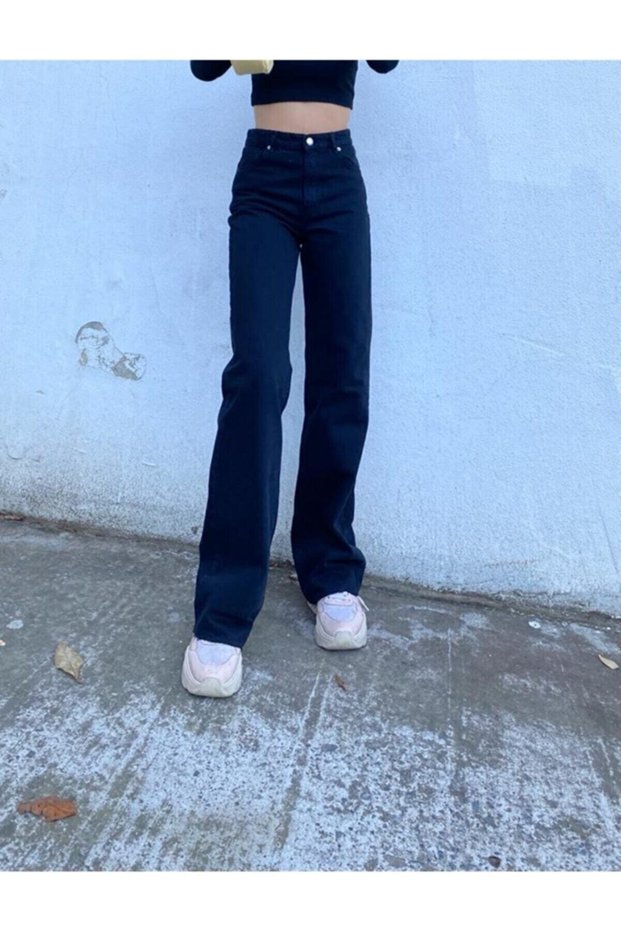 Women's High Waist Wide Leg Jeans Lycra Wide Leg Denim Trousers Black Loose Model
