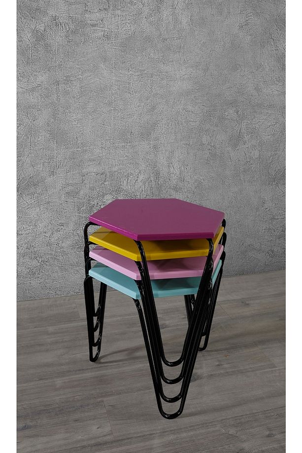 4 Lü Piramit Zigon Sehpa - Siyah Ayaklı - Color - 1