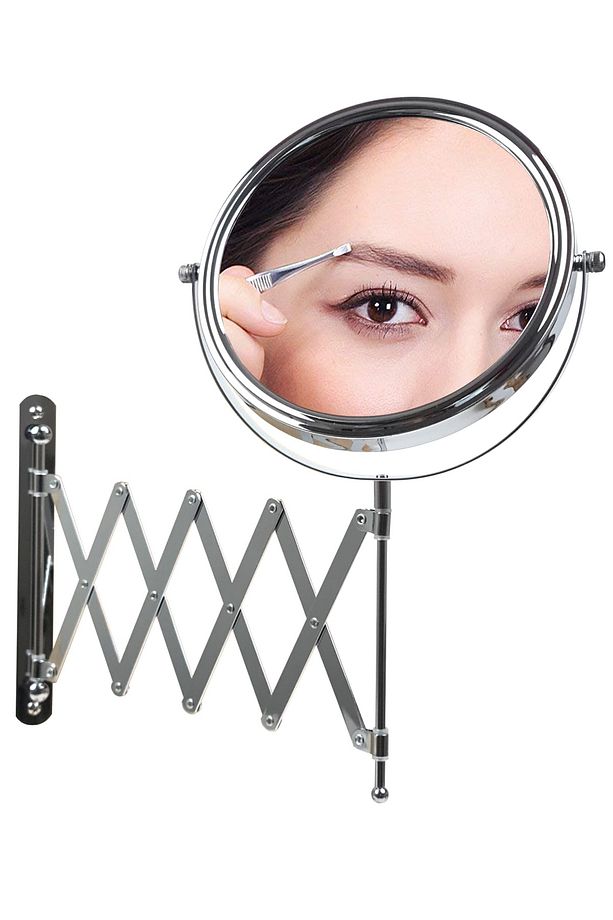 Krom Akordiyon Makyaj Aynası Çit Taraflı Banyo Duvar Aynası 5x Büyüteçli Çap:20cm Mb025 - 1
