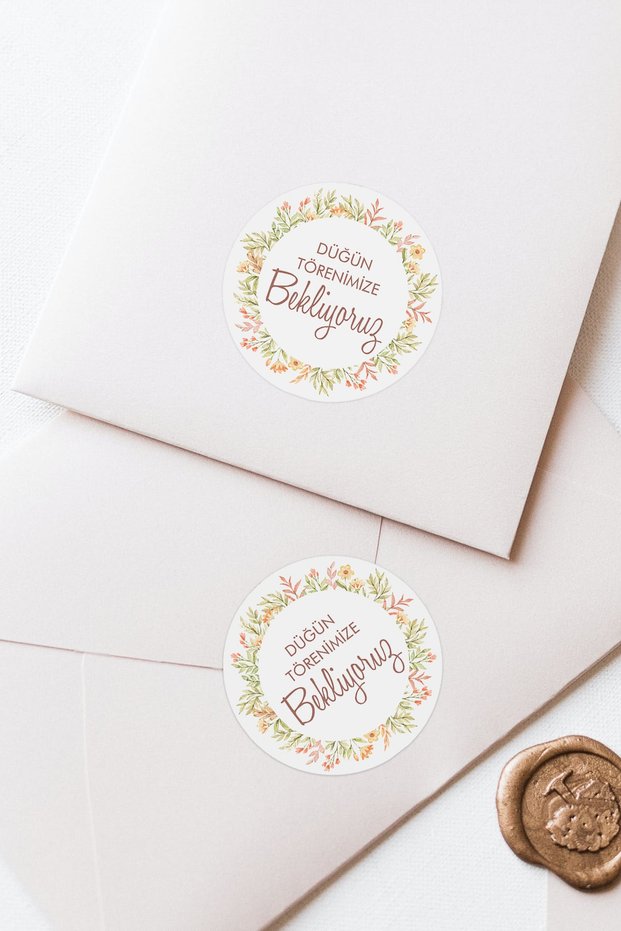 We Are Waiting For You To Our Floral Wedding Ceremony Written Invitation Card Envelope Label Sticker