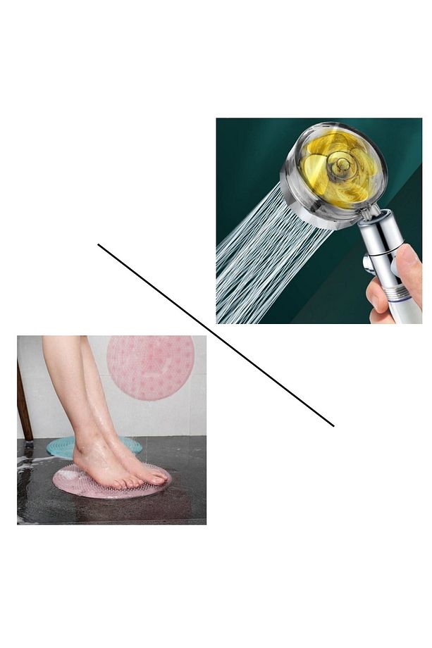 ® Turbo Pervaneli Su Tasarruflu 360 Derece Dönebilen Duş Başlığı Ve Silikon Banyo Masaj Matı - 8