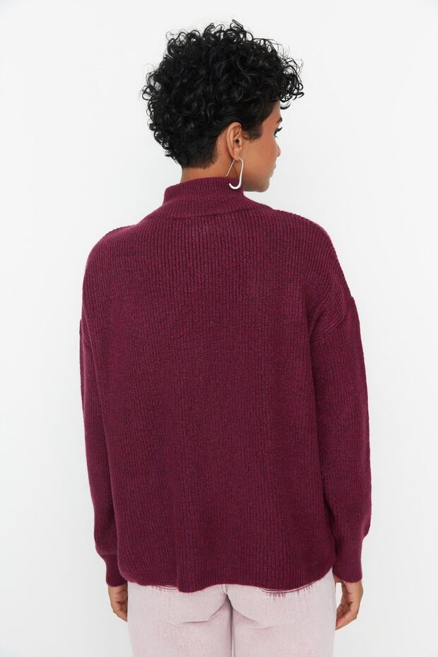 Hellvioletter Strickpullover mit weicher Struktur und Reißverschluss TWOAW20XS0009 - 5