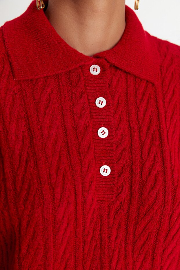 Roter, weicher Strickpullover mit weiter Passform TWOAW21KZ2635 - 2