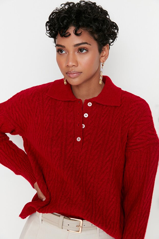 Roter, weicher Strickpullover mit weiter Passform TWOAW21KZ2635 - 3