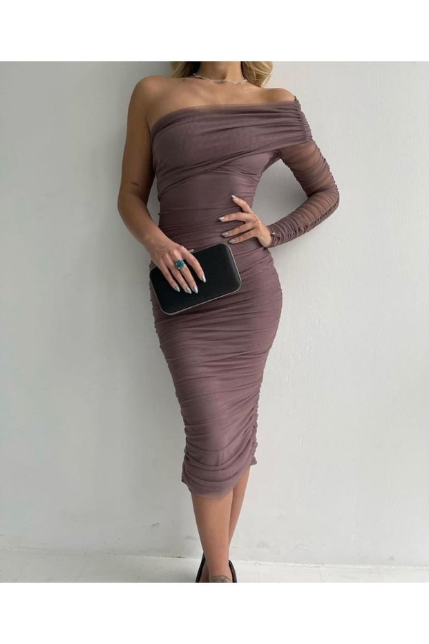 One-Shoulder Tulle Draped Dress