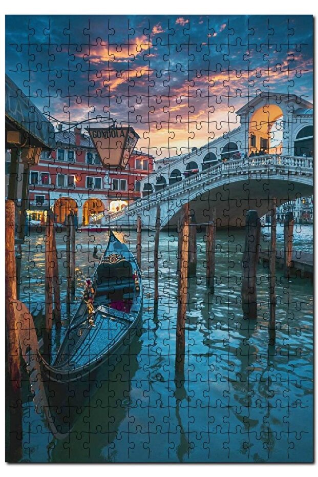 Cakasepetim Italy Venice Gondola and Cloudy Skies 255 Piece Puzzle Jigsaw Mdf (Wood)