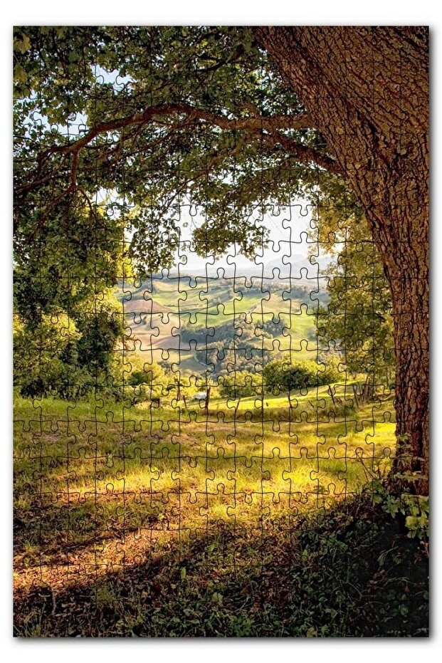 Dark Shaded Tree and Hills on the Background 255 Piece Puzzle Jigsaw Puzzle Mdf (WOOD)