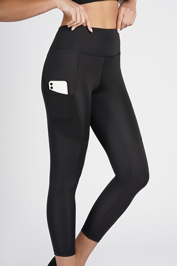Black High Waist Women's Tights with Side Pockets