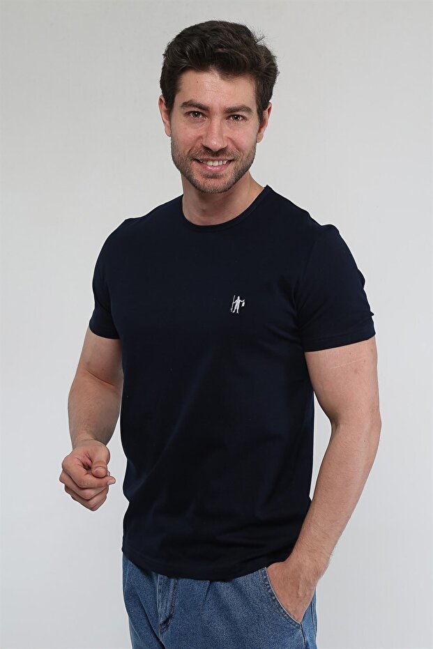 Blue - Erkek Merserize Pamuk Basic T-shirt