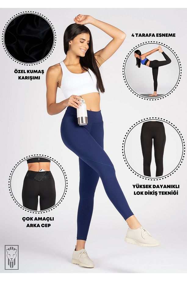 Haki Yüksek Bel Arka Cepli Toparlayıcı Kadın Spor Taytı - 5