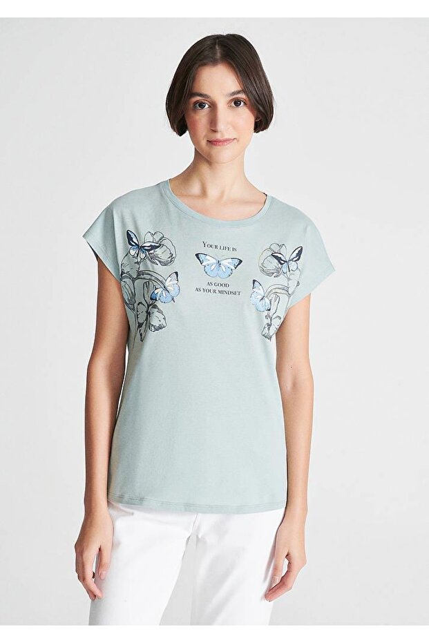 Çiçek Baskılı Tişört Regular Fit / Normal Kesim 1610142-70837 - 3