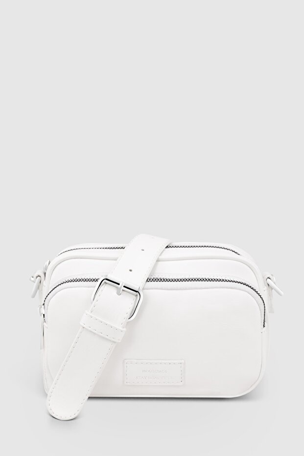 Women's White Multi-Pocket Adjustable Crossbody Bag
