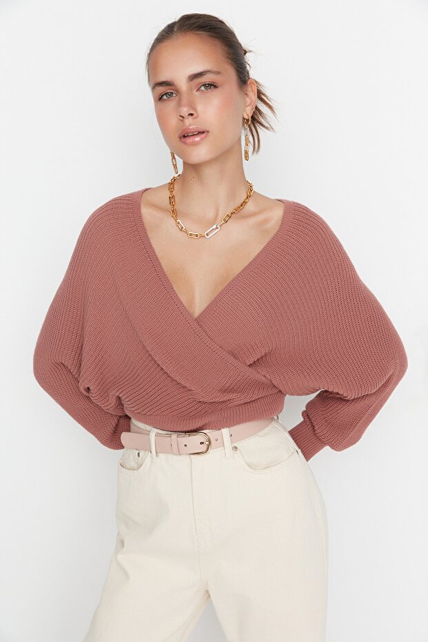 Dwurzędowy sweter z dzianiny Dried Rose TWOAW21KZ1277 - 2